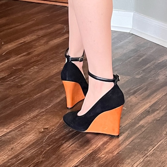 Celine black suede and brown leather wedges - Picture 12 of 17